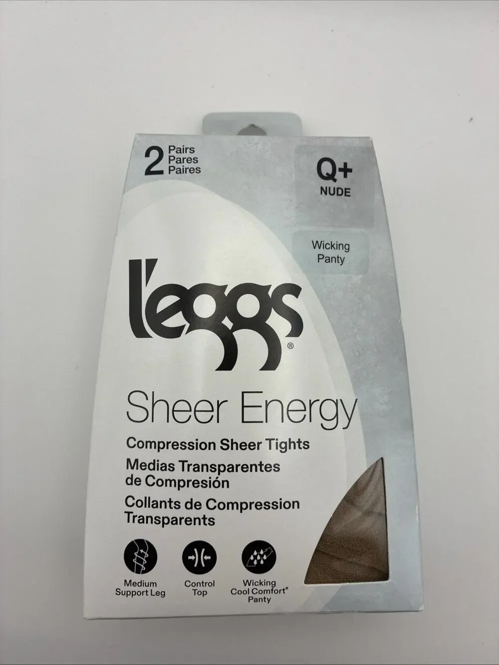 Leggs Sheer Energy Q Plus Nude Wicking Panty Compression Sheer Tights Pantyhose